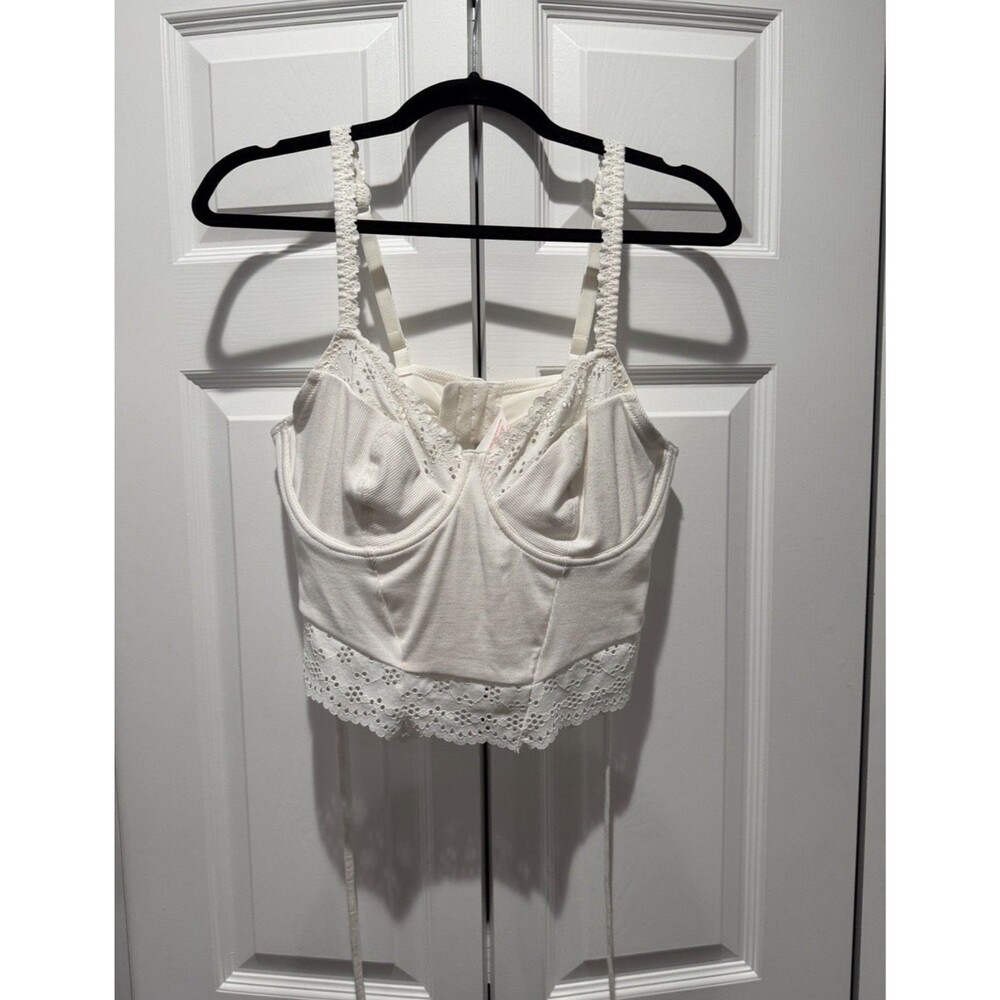 Colsie White Cropped Bralette Top Lace Trim Tie Back Size XL